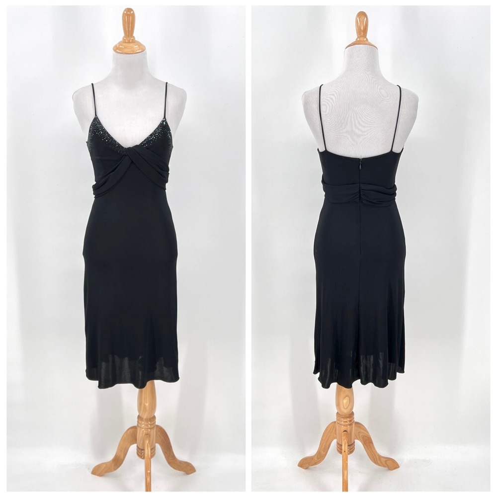 Armani Collezioni Black Dress 6 Black Sleeveless Rhinestone Cocktail Vintage
